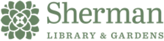 Logo of Sherman Library & Gardens featuring a leafy green emblem to the left of the text "Sherman Library & Gardens" written in green letters, evoking the fresh energy of spring.